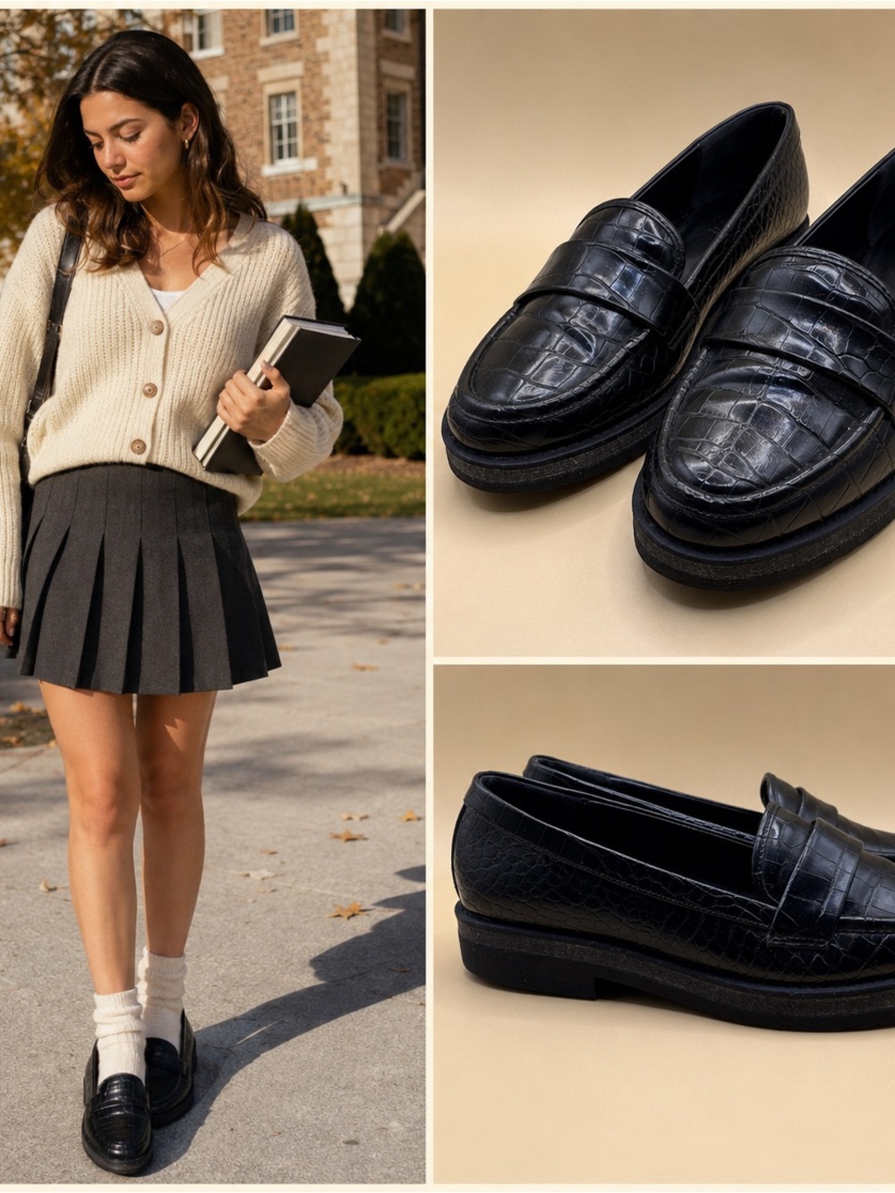 Call It Spring Penny Loafers Women’s 7.5 Black Croc Embossed Y2K Vegan Lug Sole